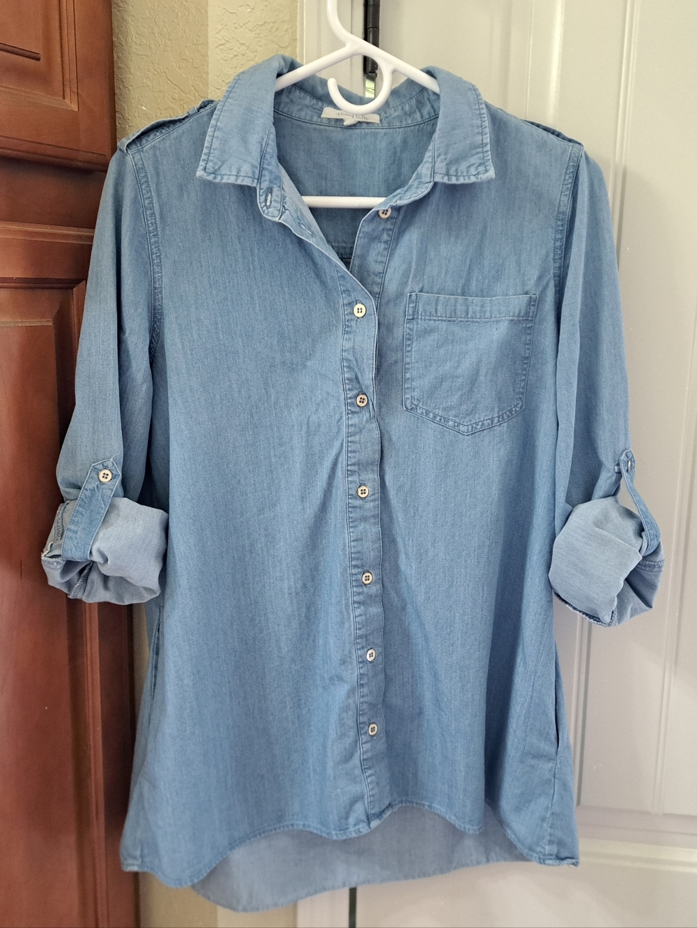 Honey Belle Denim Button Down Tunic Top Size Medium